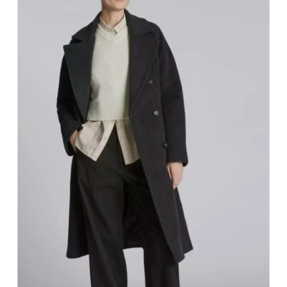 NWOT Everlane Women's The Italian ReWool Long Peacoat Heathered Black Size S - Picture 7 of 16